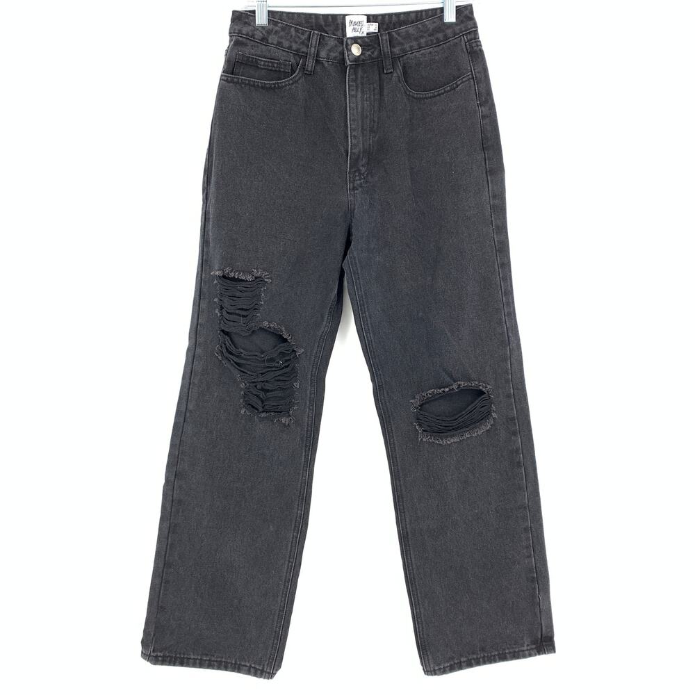 Princess Polly Jeans Women's Size 6 Distressed Straight Leg Denim Washed Black